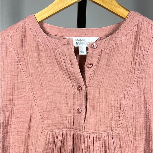 Market & Spruce Pink Long Sleeve Blouse with Mandarin Collar - Picture 3 of 6